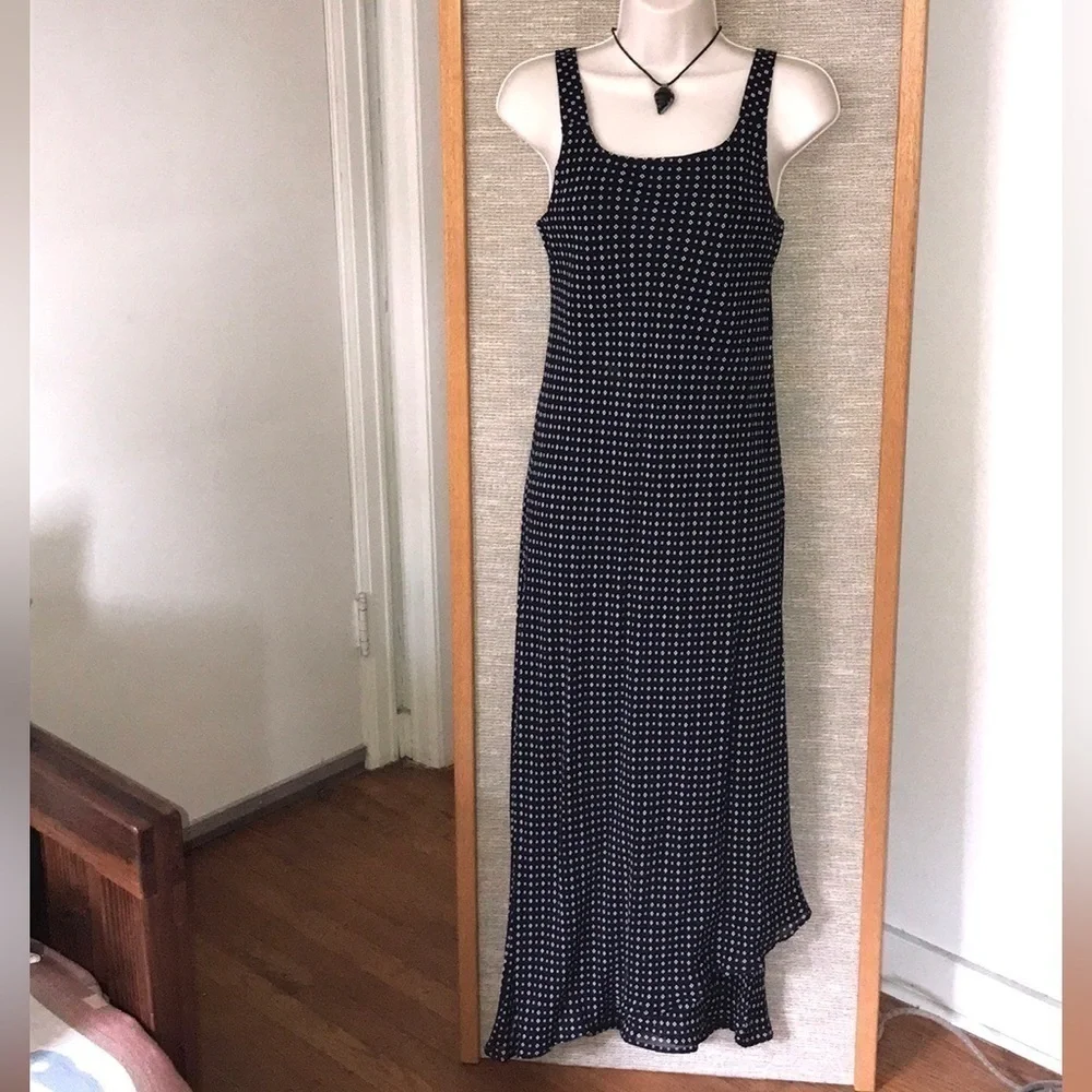 Maxi dress Navy + White asymmetrical hem size Small - Picture 1 of 13
